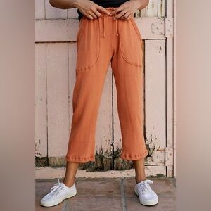 Back Beat Co. Organic Cotton Thermal Sweatpants Waffle Knit Orange Pockets Small